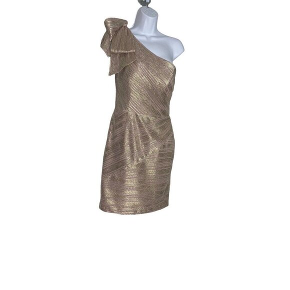 Aqua Woman’s One Shoulder Metallic Sheath Dress Mini Shoulder Bow Mauve SZ 4 - Picture 4 of 8